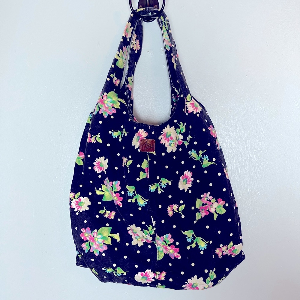 Navy blue & floral tote bag